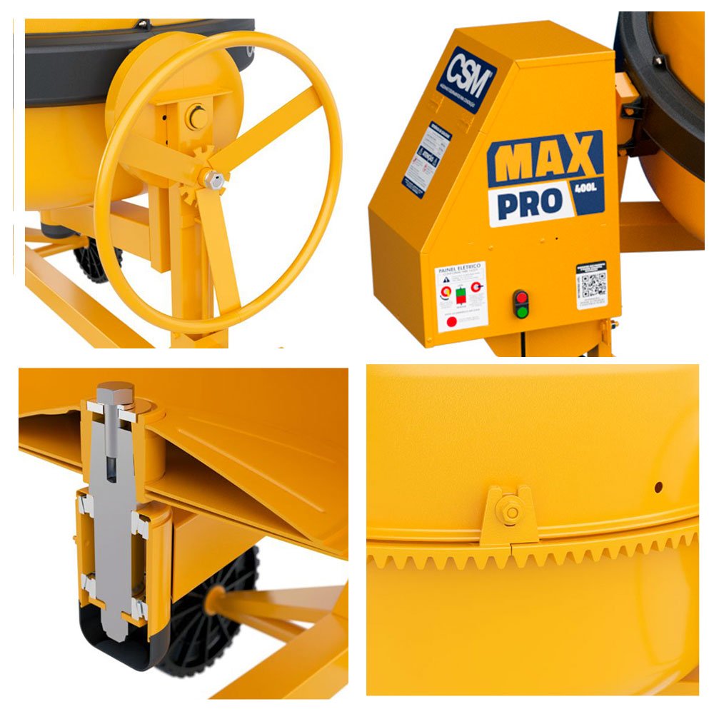 Betoneira 2 cv 400 litros 1 traço max motor WEG — vista traseira